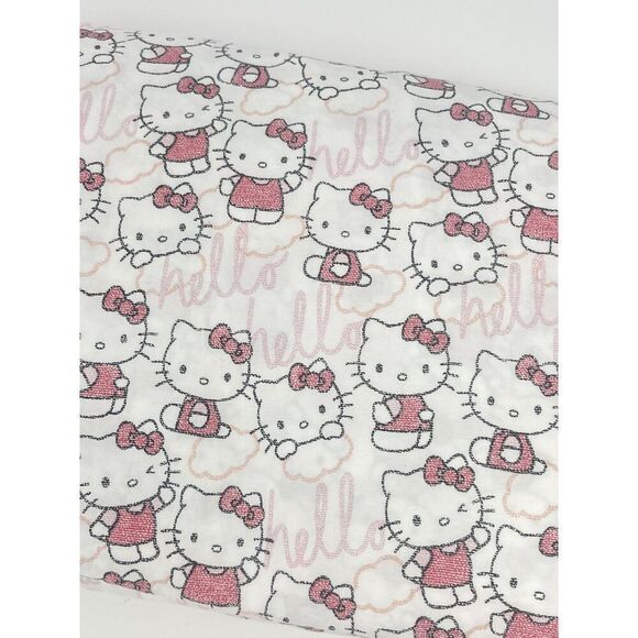 Pottery Barn Teen Queen Flat Sheet Hello Kitty 100% Cotton Pink White - Picture 2 of 4